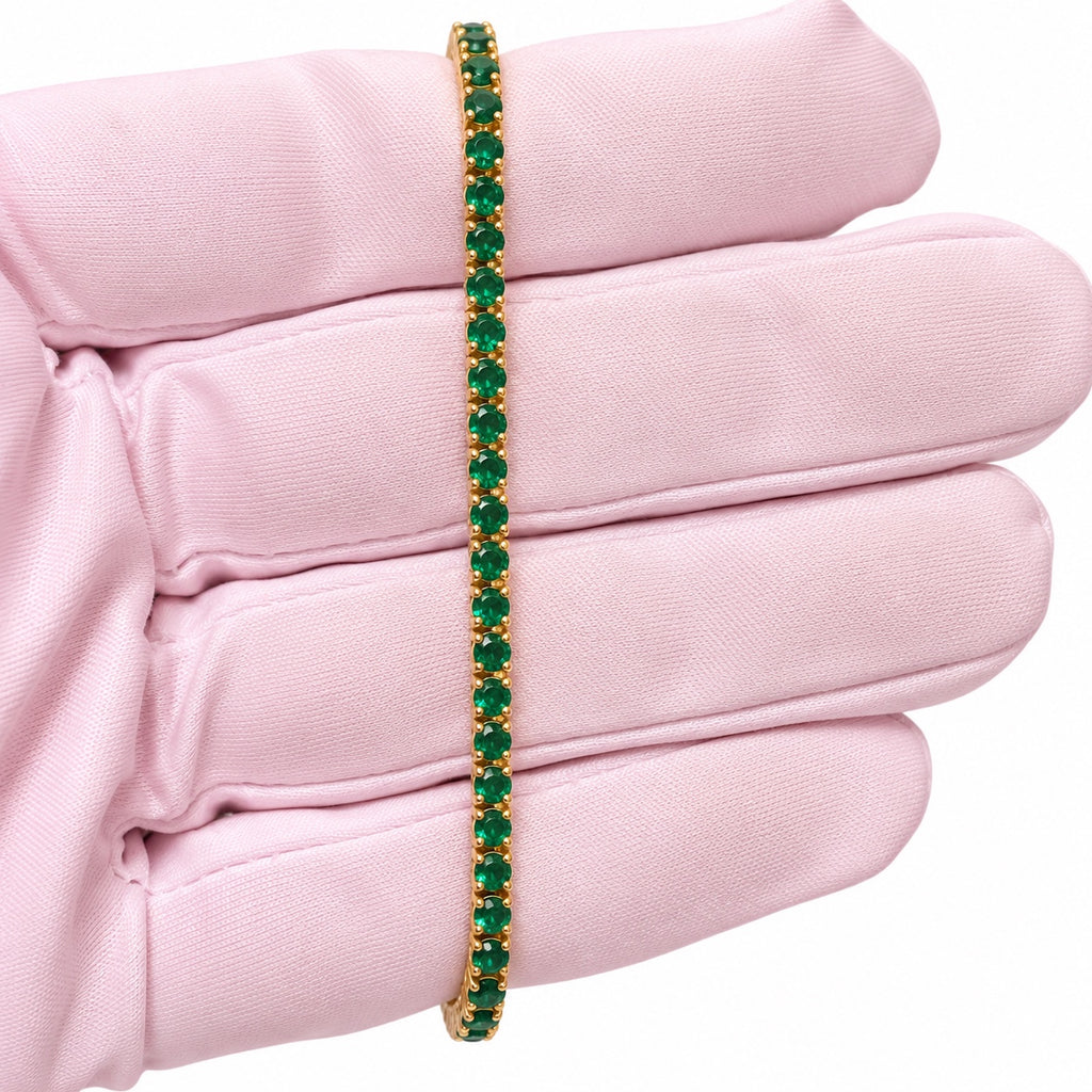 9K Yellow Gold, 4.5TCW Lab Grown Emeralds, Tennis Bracelet, 7"