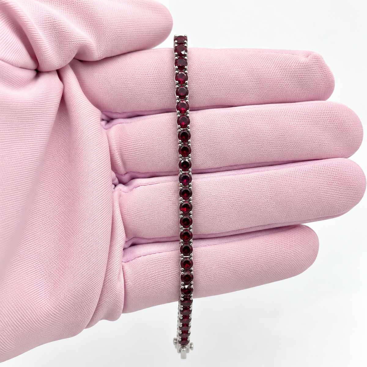 14K White Gold 9 CTW Lab-Grown Ruby Tennis Bracelet – 7"