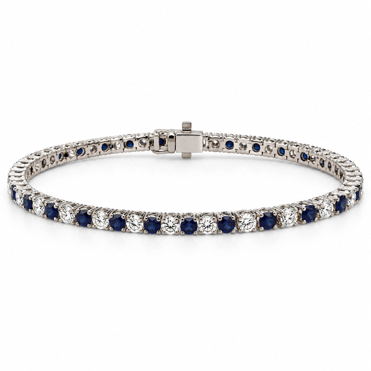 9K White Gold Tennis Bracelet, 4.4TCW, Saphire/Diamond, Lab Grown (CVD), 7"