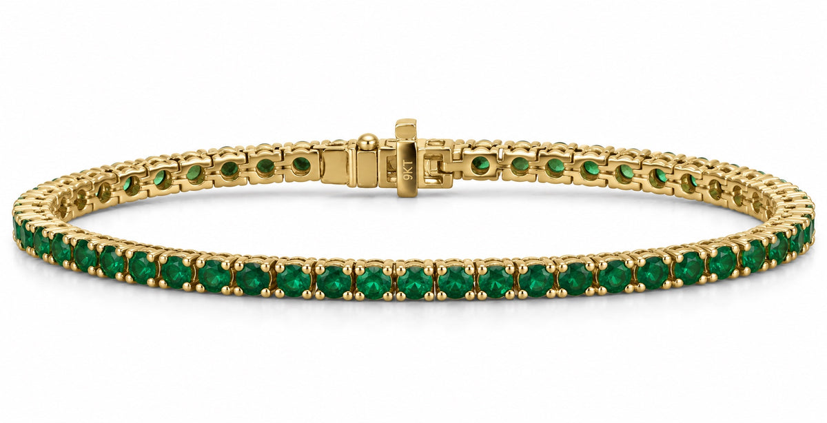 9K Yellow Gold, 4.5TCW Lab Grown Emeralds, Tennis Bracelet, 7"