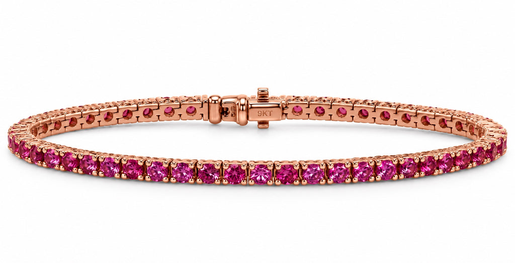 9K Rose Gold Tennis Bracelet, 5.5Tcw Pink Saphire/Ruby, 7"