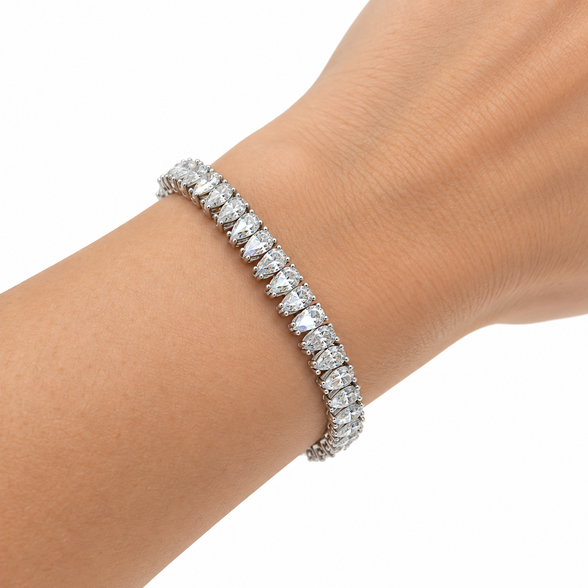 14K White Gold 10.19 CTW Lab-Grown Pear Diamond Tennis Bracelet – 7"
