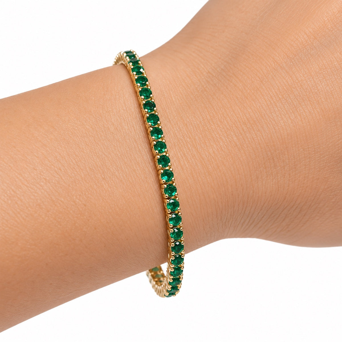 9K Yellow Gold, 4.5TCW Lab Grown Emeralds, Tennis Bracelet, 7"