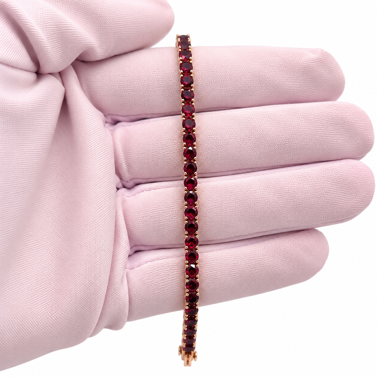 14K Rose Gold 9 CTW Lab-Grown Ruby Tennis Bracelet – 7"