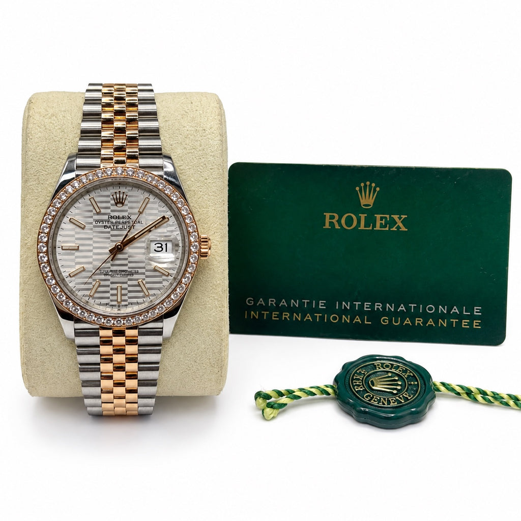 Rolex Datejust 36mm 126281RBR-0021 Silver Fluted Motif Dial Diamond Bezel Everose Gold Jubilee – Excellent Condition – Watch & Card 2022