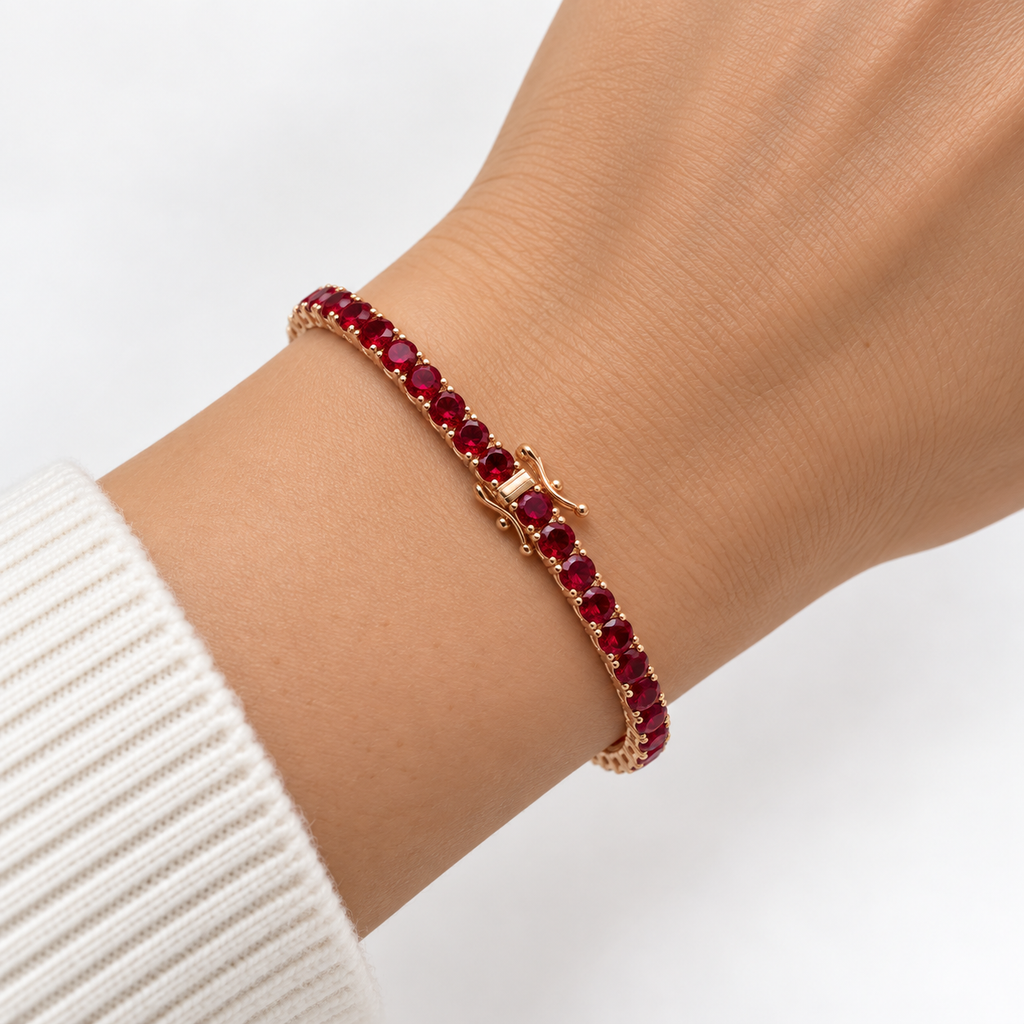 14K Rose Gold 9 CTW Lab-Grown Ruby Tennis Bracelet – 7"