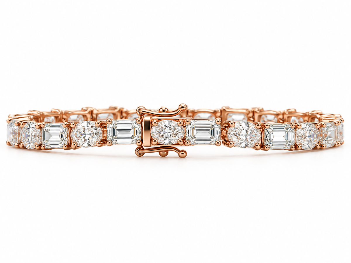14K Rose Gold 15.75 CTW Lab-Grown Oval & Emerald Cut Diamond Tennis Bracelet – 7"