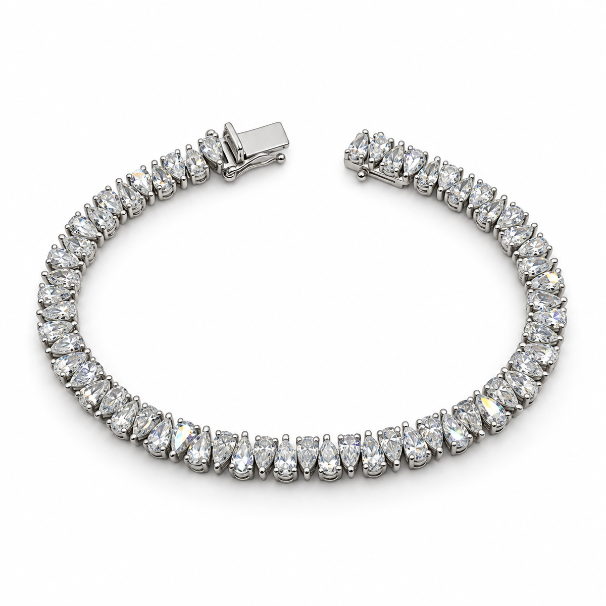 14K White Gold 10.19 CTW Lab-Grown Pear Diamond Tennis Bracelet – 7"