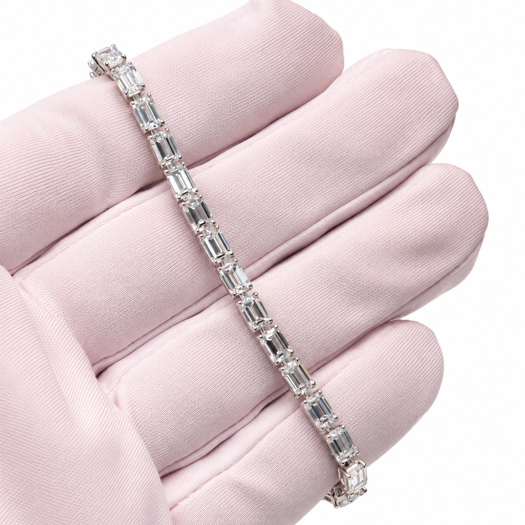 14K White Gold 36 CTW Lab-Grown Emerald Cut Diamond Tennis Bracelet