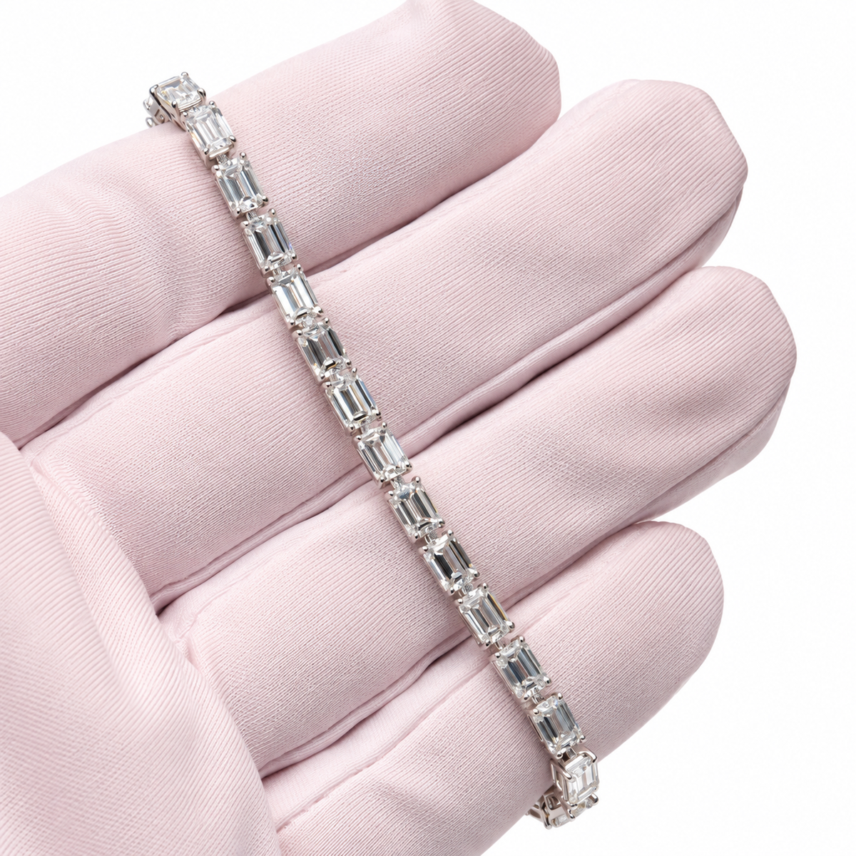14K White Gold 36 CTW Lab-Grown Emerald Cut Diamond Tennis Bracelet
