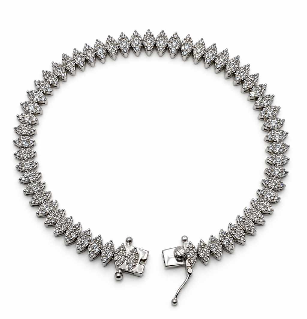 14K White Gold 2.50 CTW Natural Diamond Marquise Cluster Tennis Bracelet – 7"