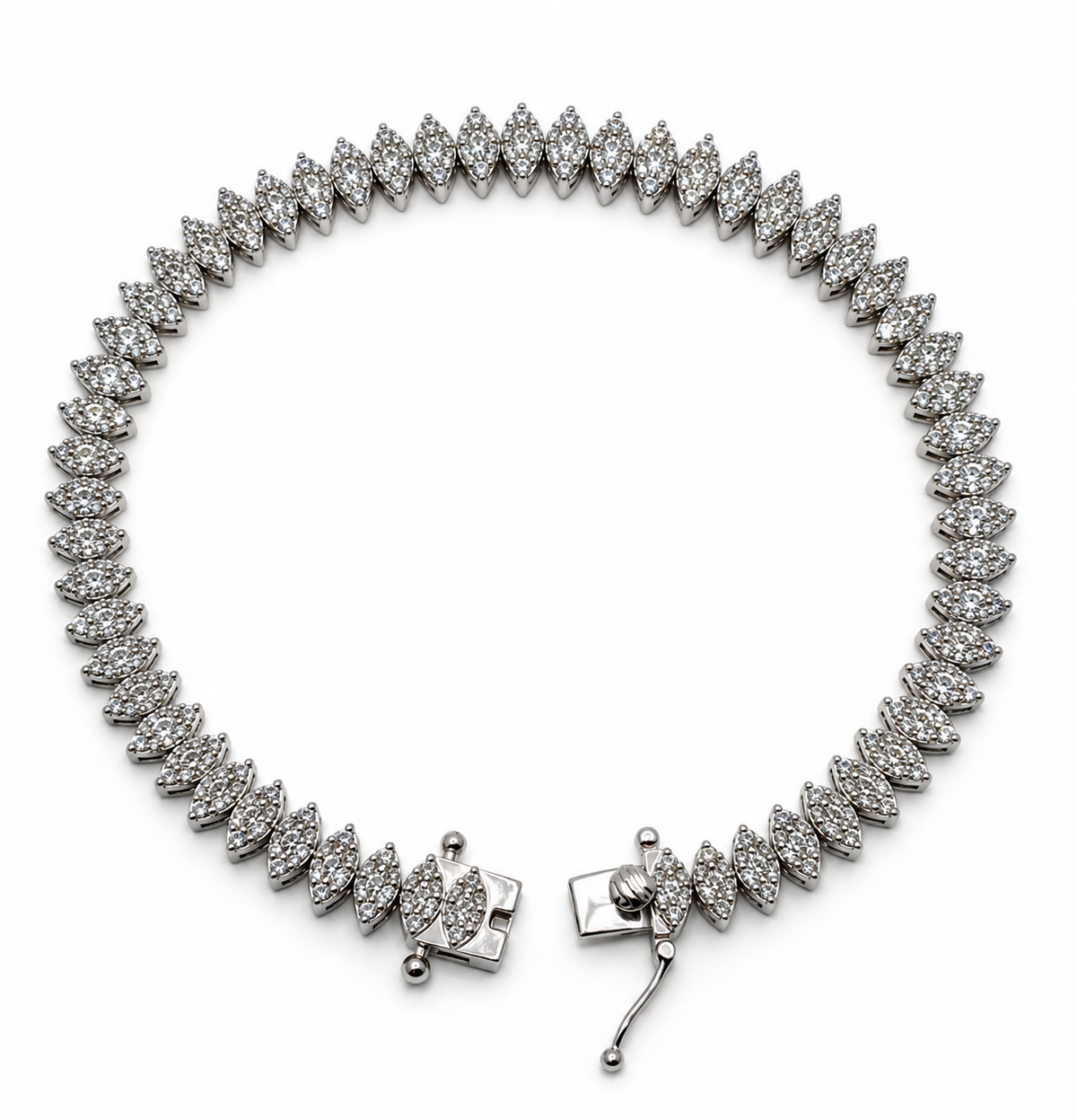 14K White Gold 2.50 CTW Natural Diamond Marquise Cluster Tennis Bracelet – 7"