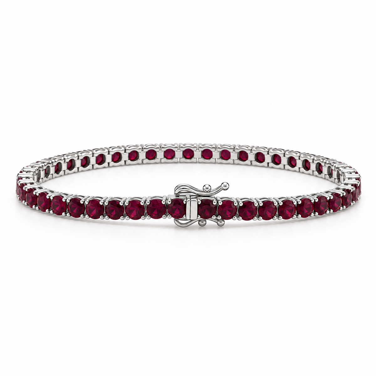 14K White Gold 9 CTW Lab-Grown Ruby Tennis Bracelet – 7"