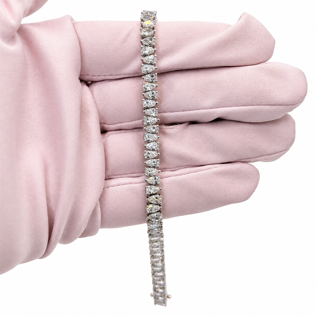 14K White Gold 10.19 CTW Lab-Grown Pear Diamond Tennis Bracelet – 7"