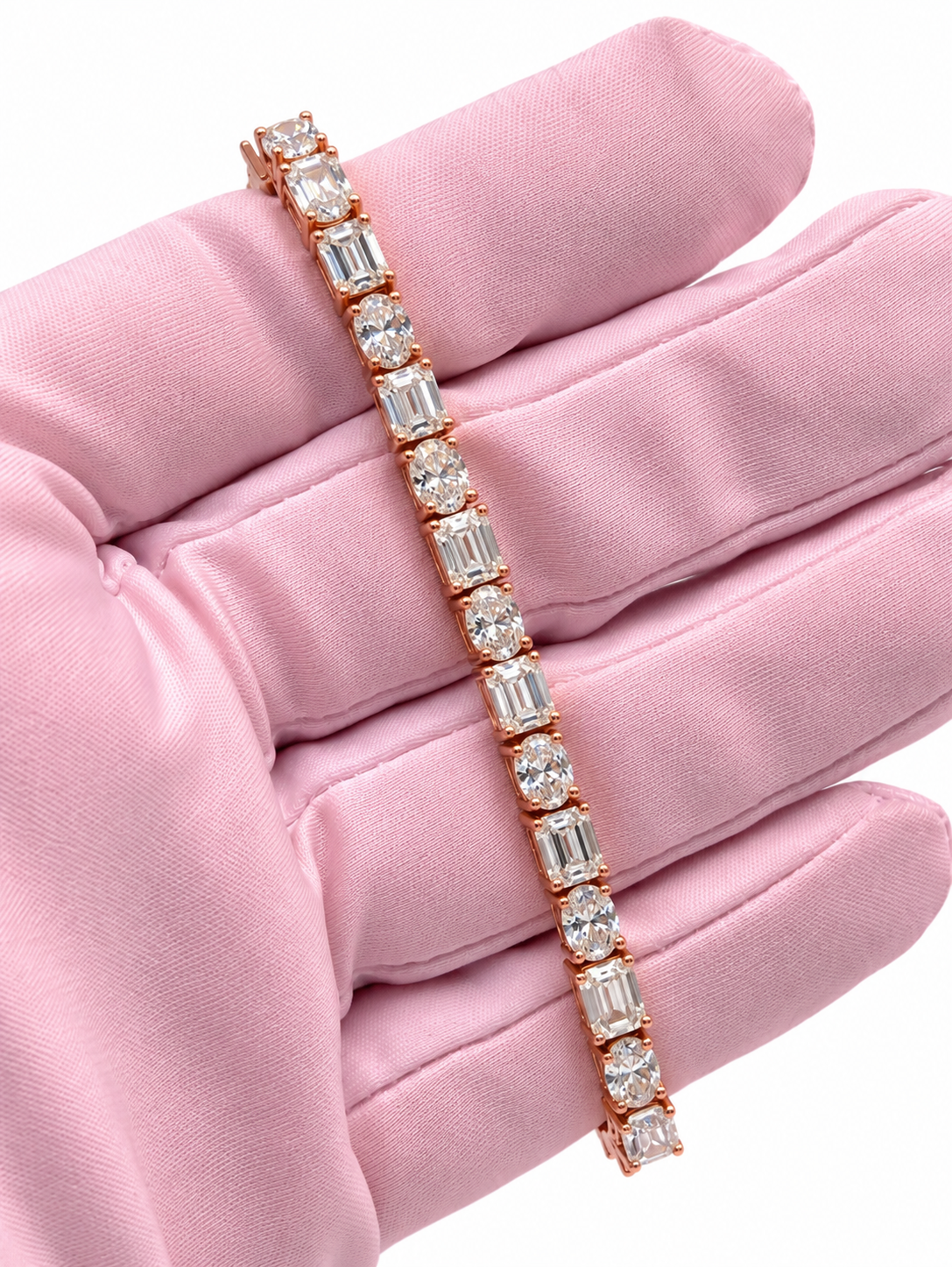 14K Rose Gold 15.75 CTW Lab-Grown Oval & Emerald Cut Diamond Tennis Bracelet – 7"