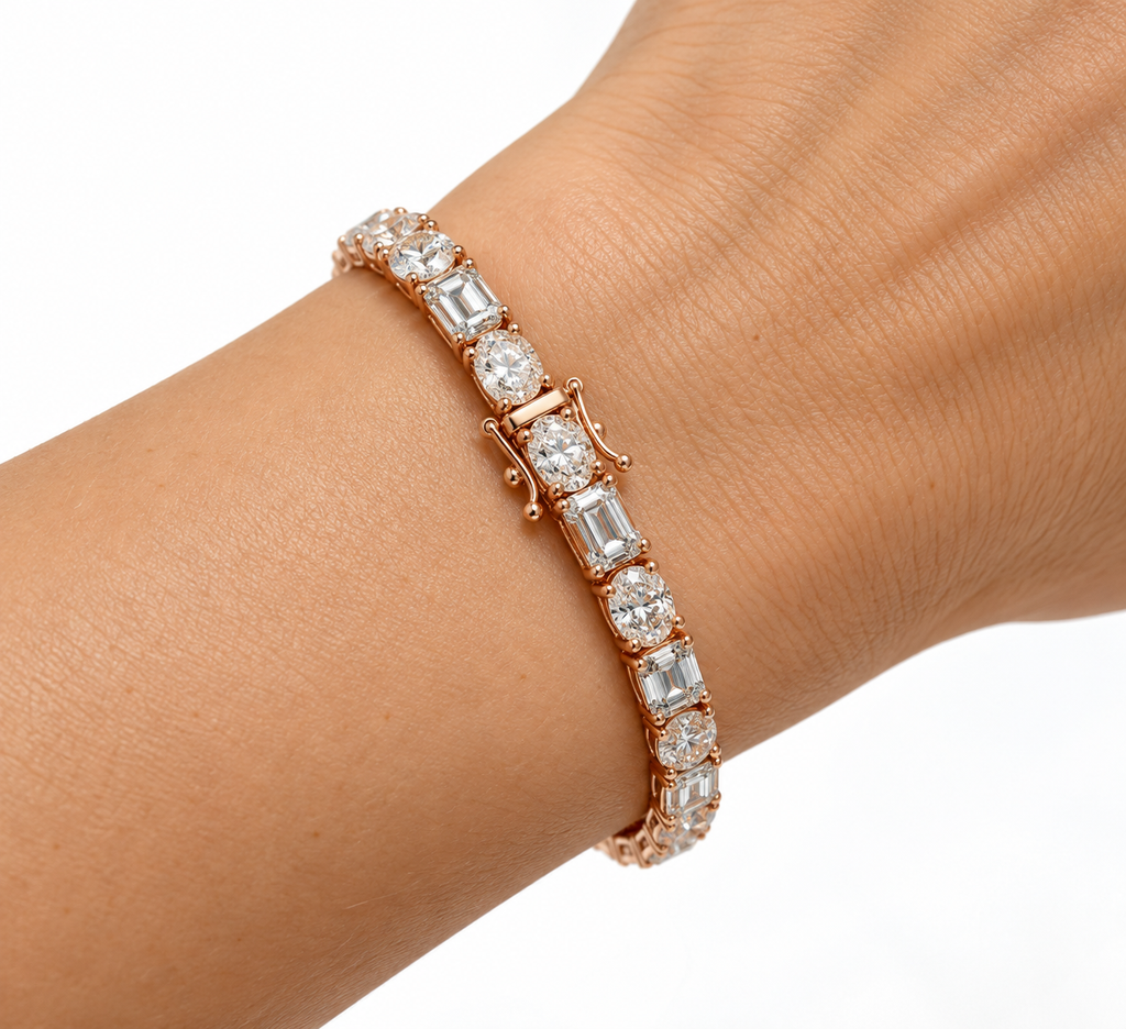 14K Rose Gold 15.75 CTW Lab-Grown Oval & Emerald Cut Diamond Tennis Bracelet – 7"