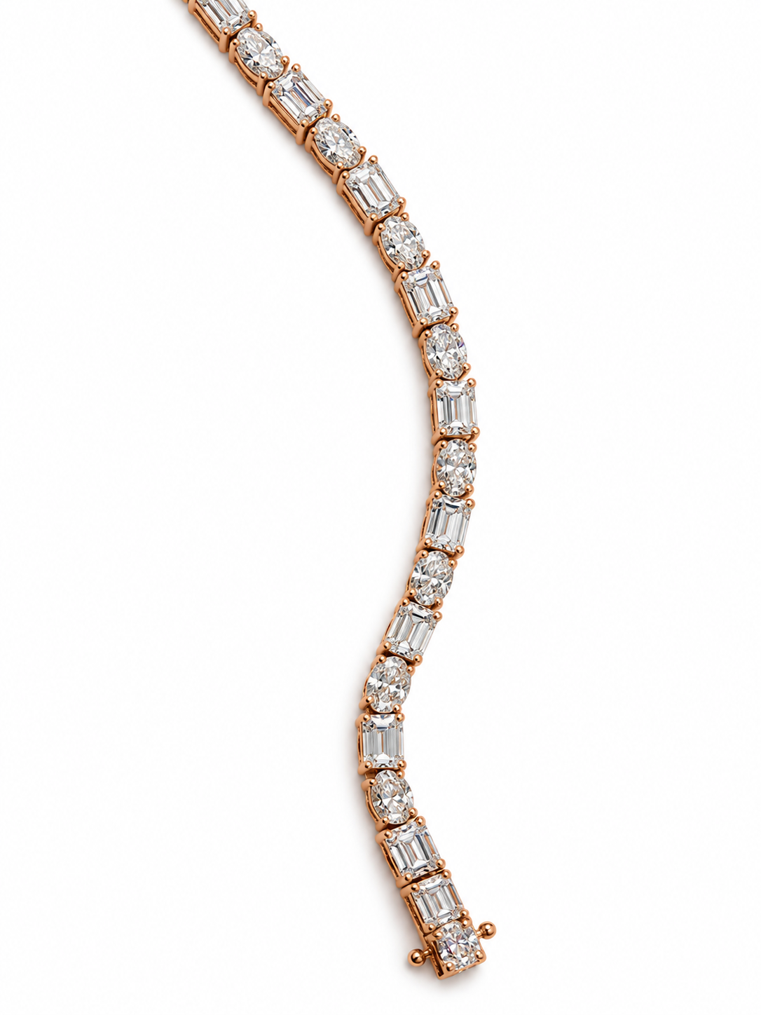 14K Rose Gold 15.75 CTW Lab-Grown Oval & Emerald Cut Diamond Tennis Bracelet – 7"
