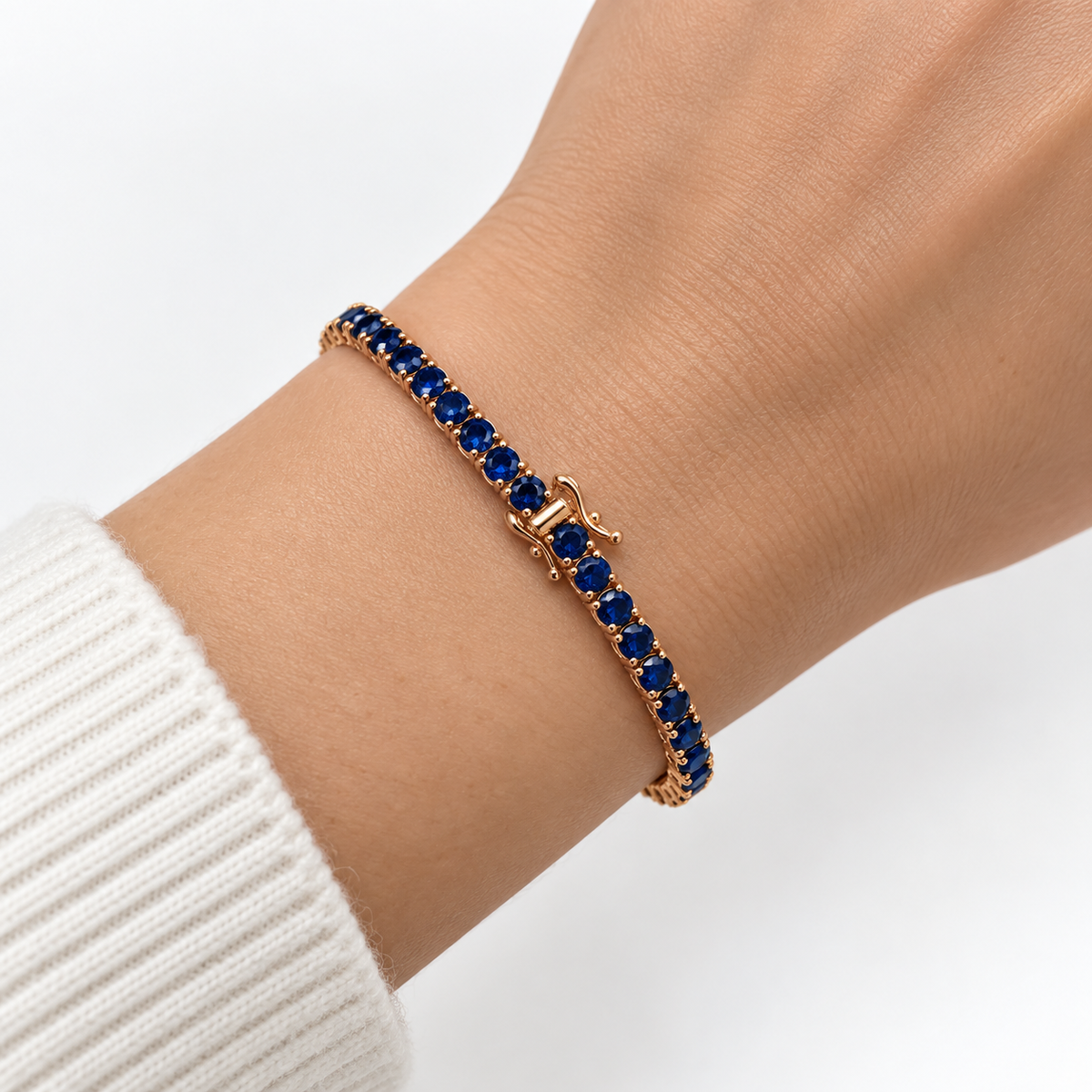 14K Rose Gold 9 CTW Lab-Grown Blue Sapphire Tennis Bracelet – 7"