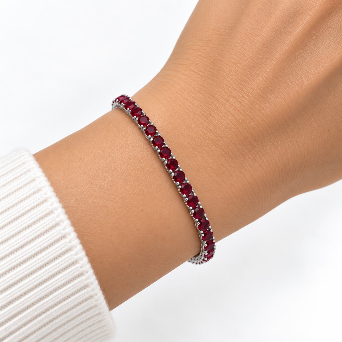 14K White Gold 9 CTW Lab-Grown Ruby Tennis Bracelet – 7"