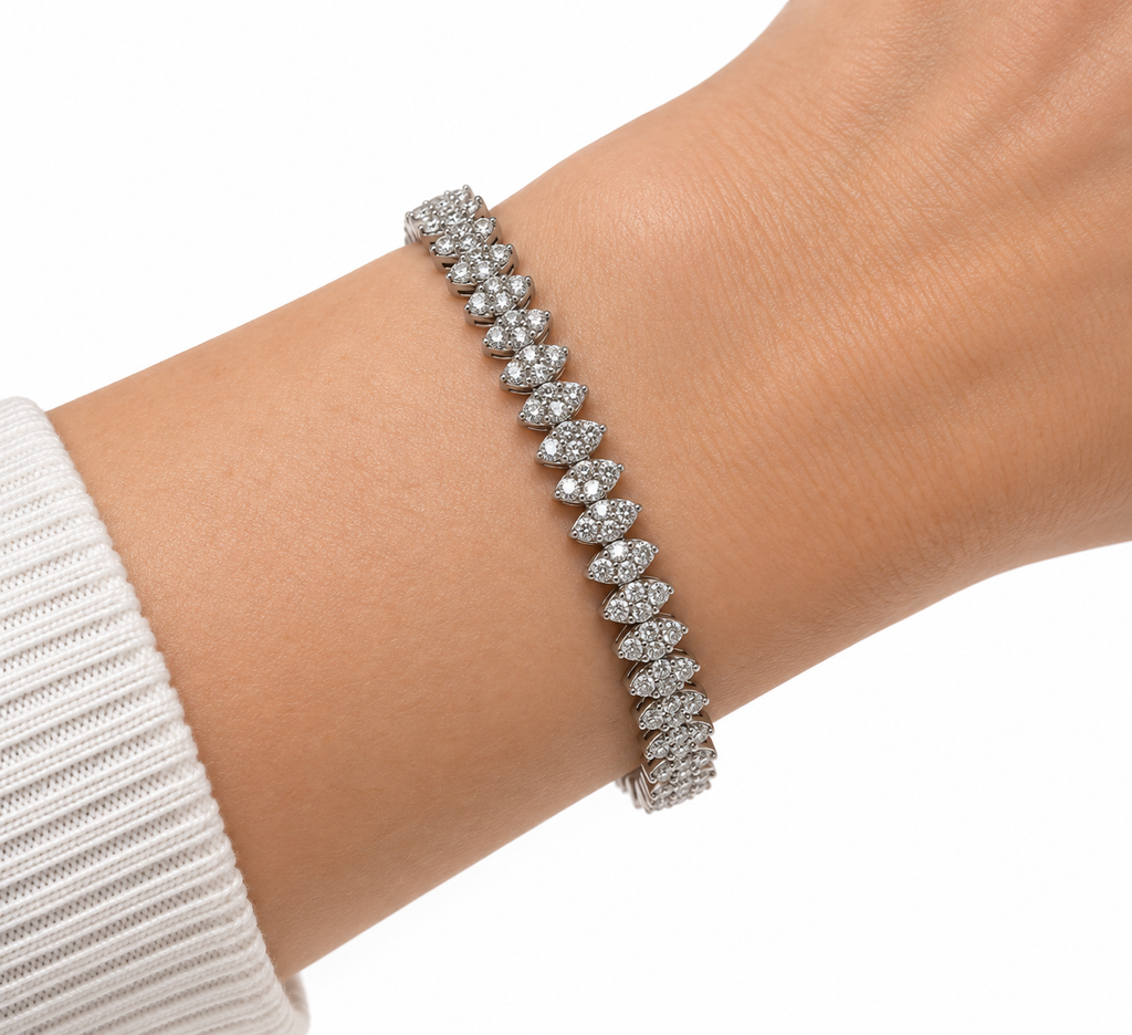 14K White Gold 2.50 CTW Natural Diamond Marquise Cluster Tennis Bracelet – 7"
