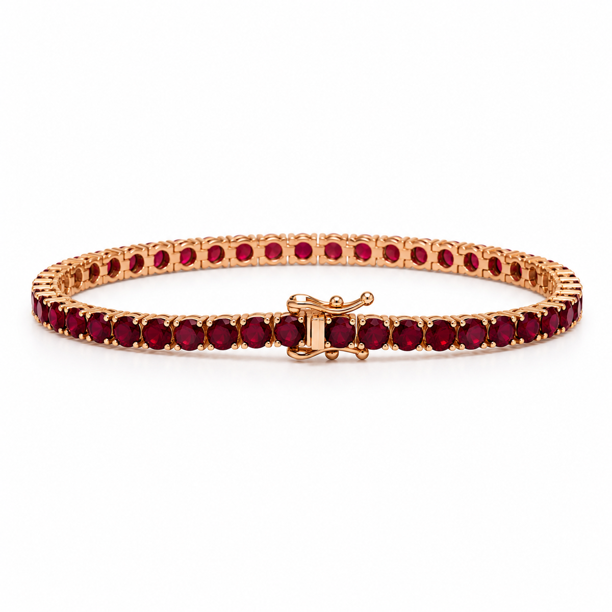 14K Rose Gold 9 CTW Lab-Grown Ruby Tennis Bracelet – 7"