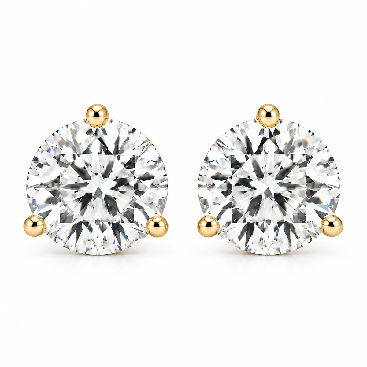14K Yellow Gold Lab-Grown Diamond Stud Earrings – 3-Prong Martini Screw Back 1.00-4.00TCW