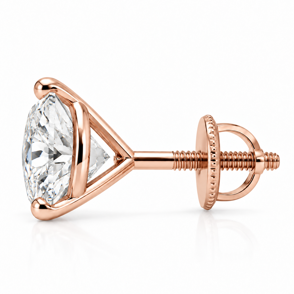 14K Rose Gold Lab-Grown Diamond Stud Earrings – 3-Prong Martini Screw Back