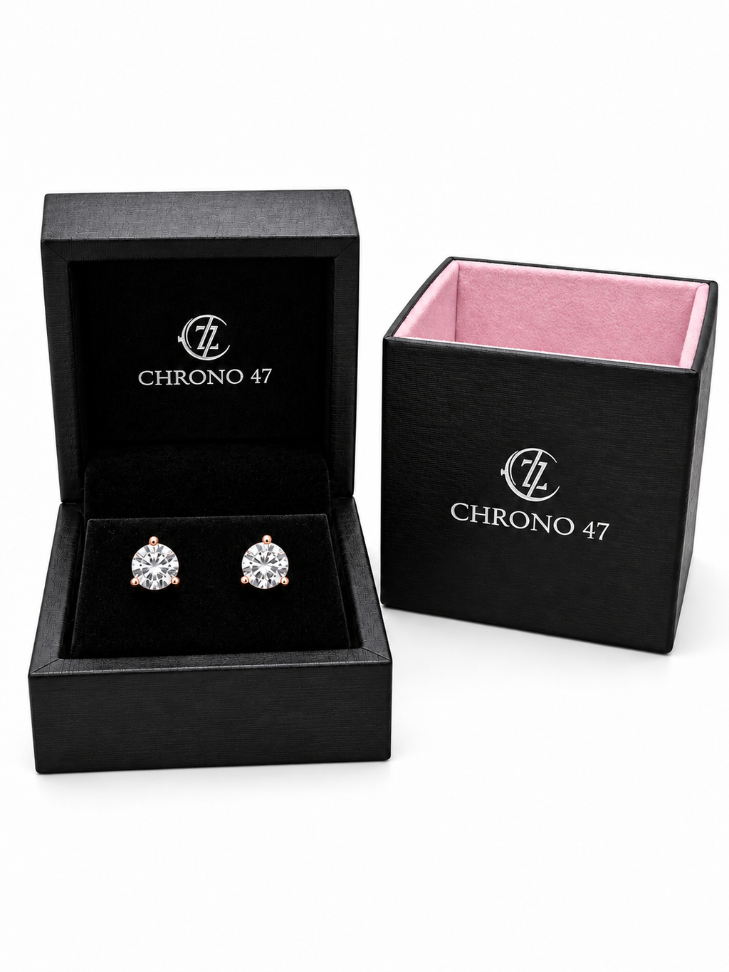 14K Rose Gold Lab-Grown Diamond Stud Earrings – 3-Prong Martini Screw Back