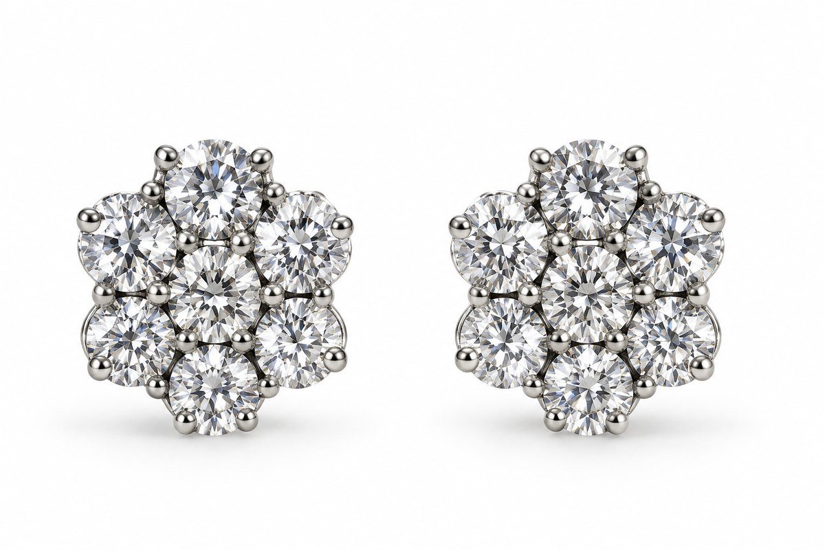 14K White Gold 7 CTW Lab-Grown Diamond Floral Stud Earrings