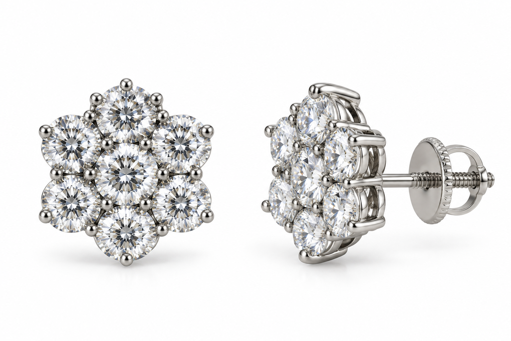 14K White Gold 7 CTW Lab-Grown Diamond Floral Stud Earrings