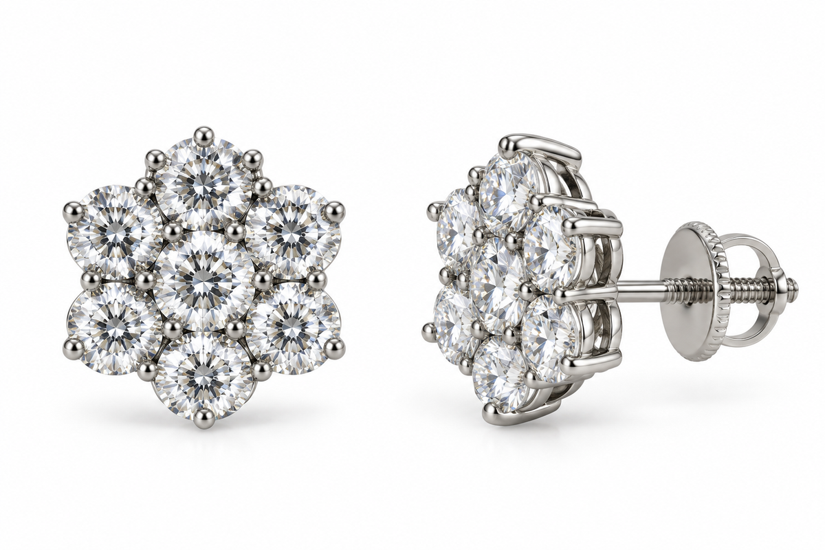 14K White Gold 7 CTW Lab-Grown Diamond Floral Stud Earrings