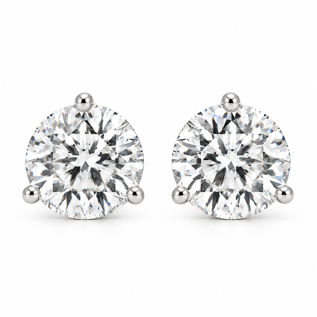 14K White Gold Lab-Grown Diamond Stud Earrings – 3-Prong Martini Screw Back 1.00-4.00TCW