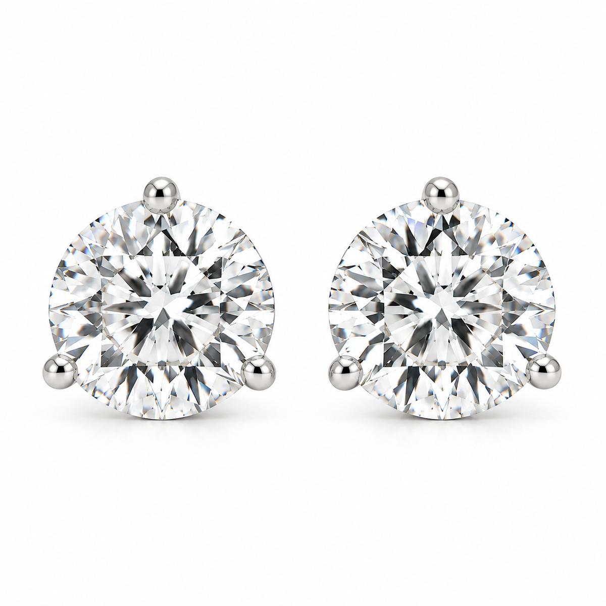 14K White Gold Lab-Grown Diamond Stud Earrings – 3-Prong Martini Screw Back 1.00-4.00TCW