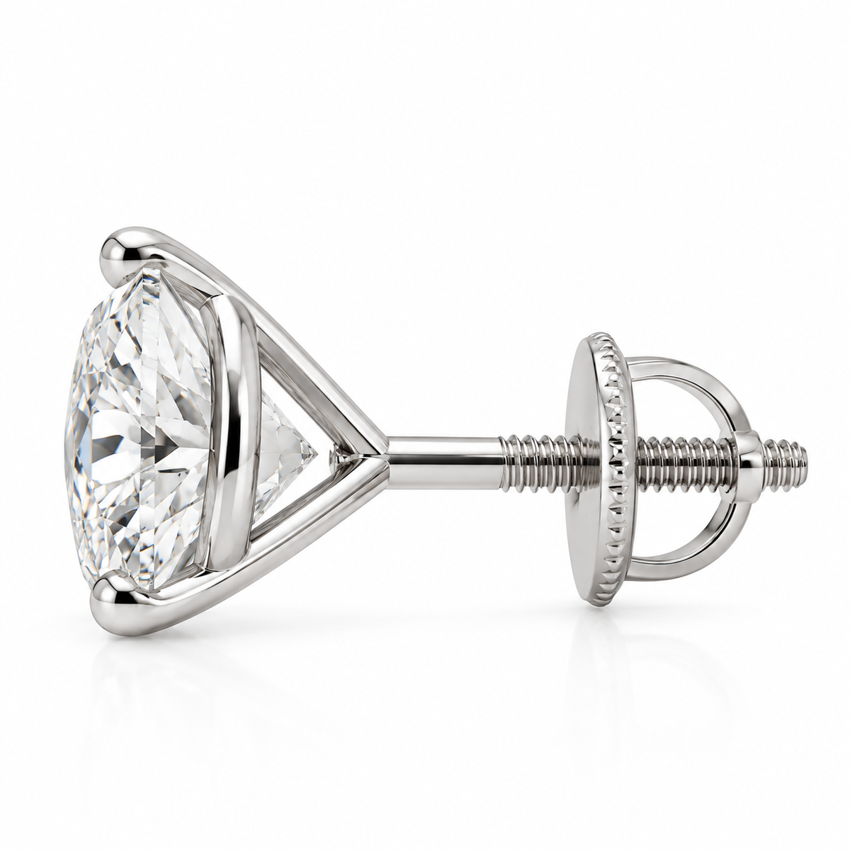 14K White Gold Lab-Grown Diamond Stud Earrings – 3-Prong Martini Screw Back 1.00-4.00TCW