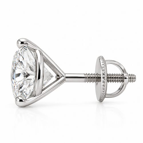 14K White Gold Lab-Grown Diamond Stud Earrings – 3-Prong Martini Screw Back 1.00-4.00TCW