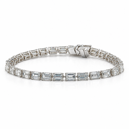 14K White Gold 36 CTW Lab-Grown Emerald Cut Diamond Tennis Bracelet