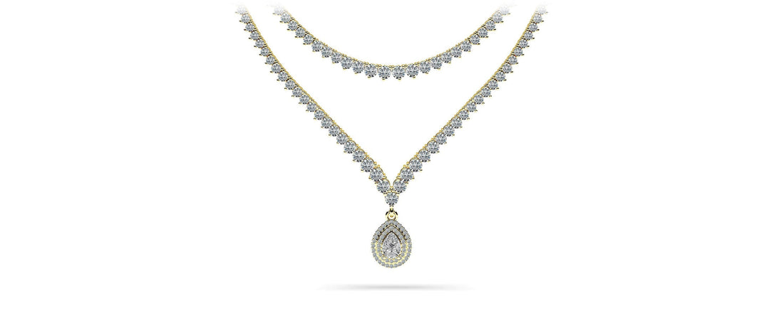 3 Prong Double Strand V Drop Diamond Necklace Lab-Grown Diamond  with 14.64 ct.(finished)