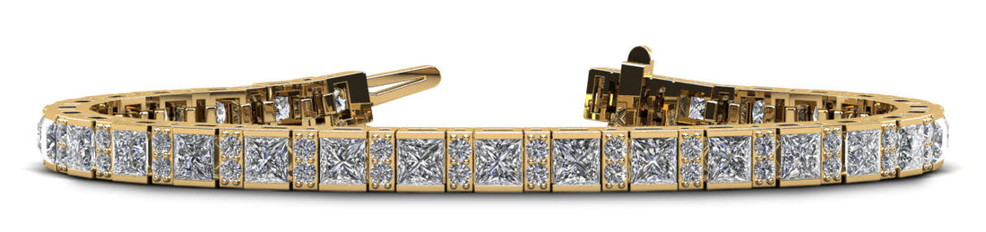 Princess and Round Diamond Tennis Bracelet Diamond  with 9.19 ct.(finished) 1.8mm, 3.5mm