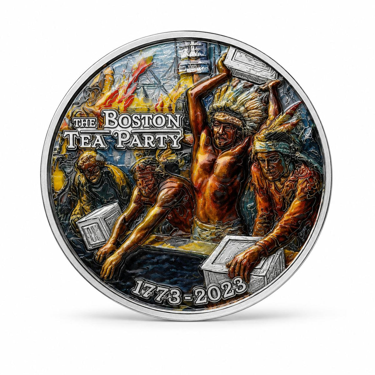 Boston Tea Party 1773–2023 1 oz .999 Fine Silver Colorized Commemorative Round