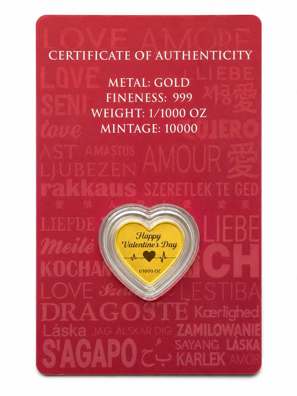 Happy Valentine’s Day Heart-Shaped Gold Collectible Coin / Bar