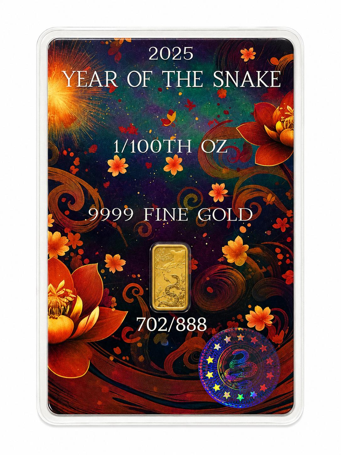 2025 Year of the Snake 1/100th oz .9999 Fine Gold Bar – Limited Edition