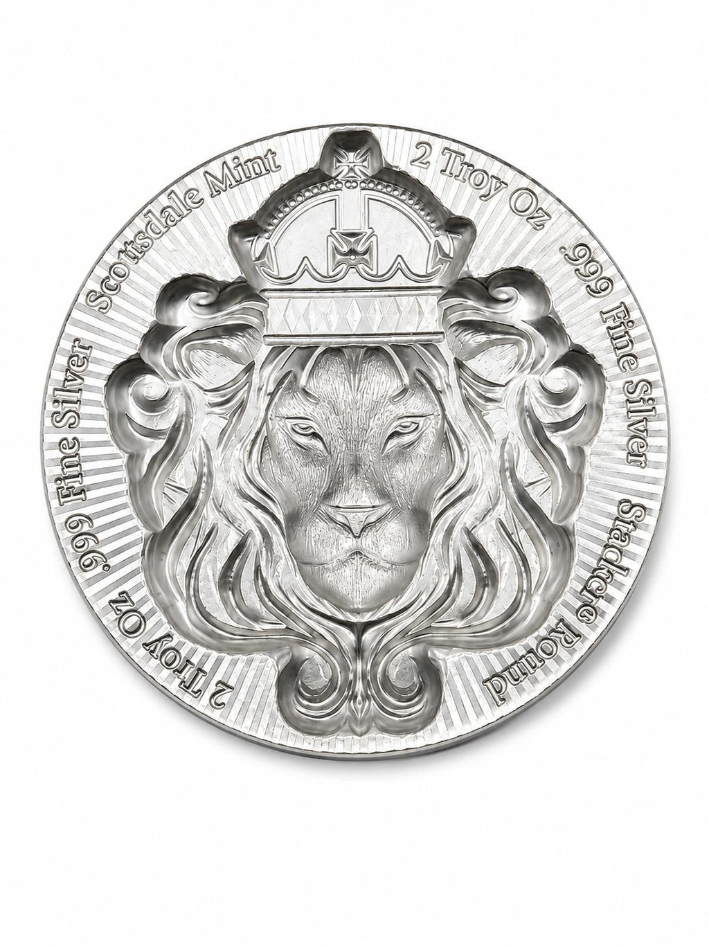 Scottsdale Mint Lion Crowned Round – 2 Troy Oz .999 Fine Silver