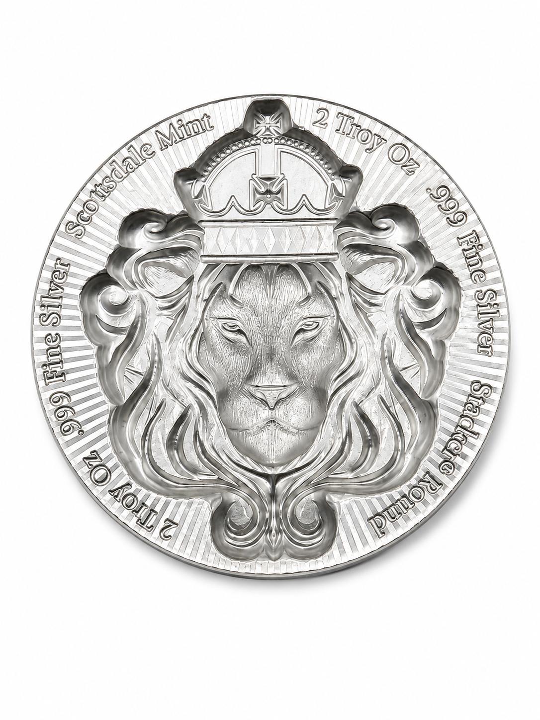 Scottsdale Mint Lion Crowned Round – 2 Troy Oz .999 Fine Silver