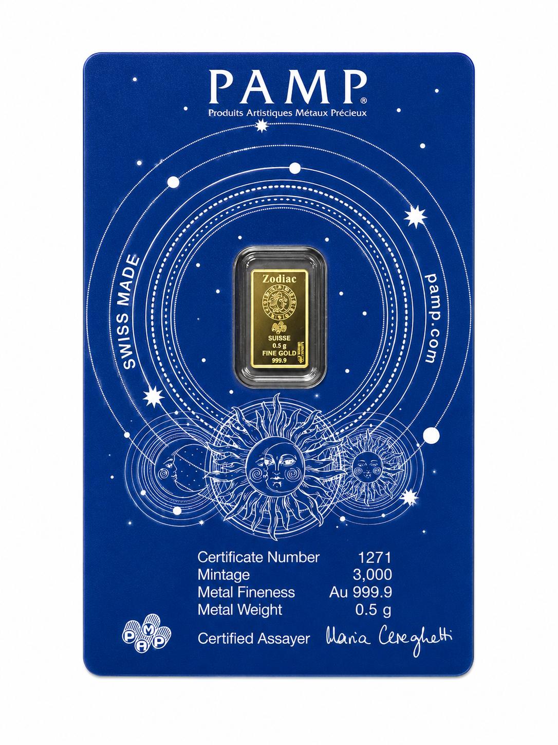 PAMP Sagittarius Zodiac 0.5g .9999 Fine Gold Bar