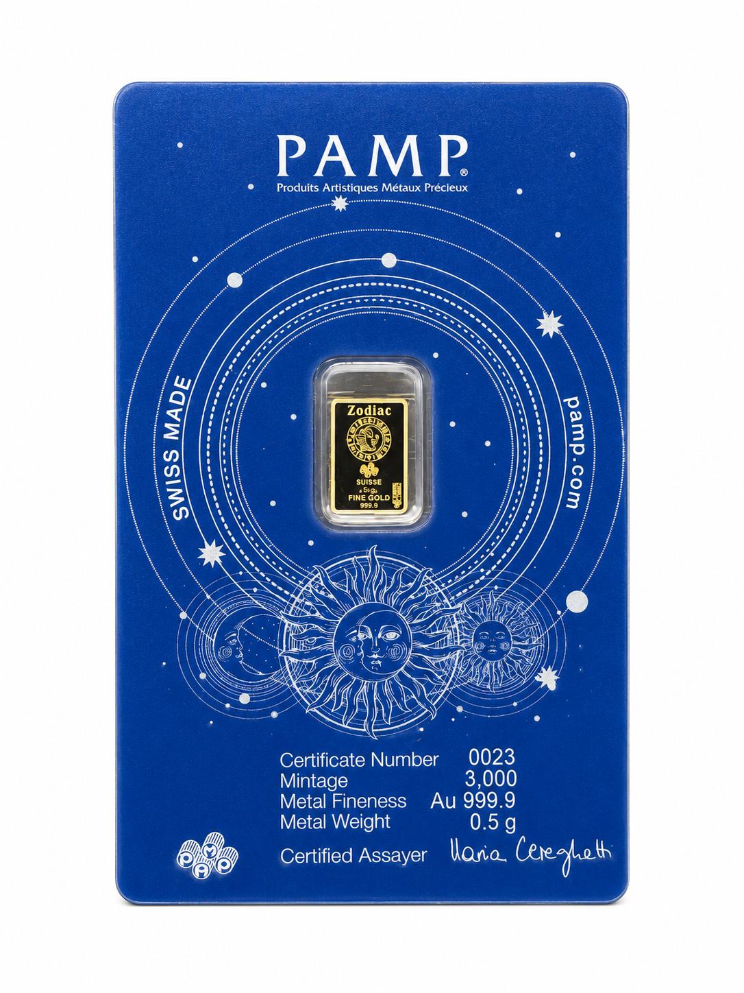 PAMP Gemini Zodiac 0.5g .9999 Fine Gold Bar