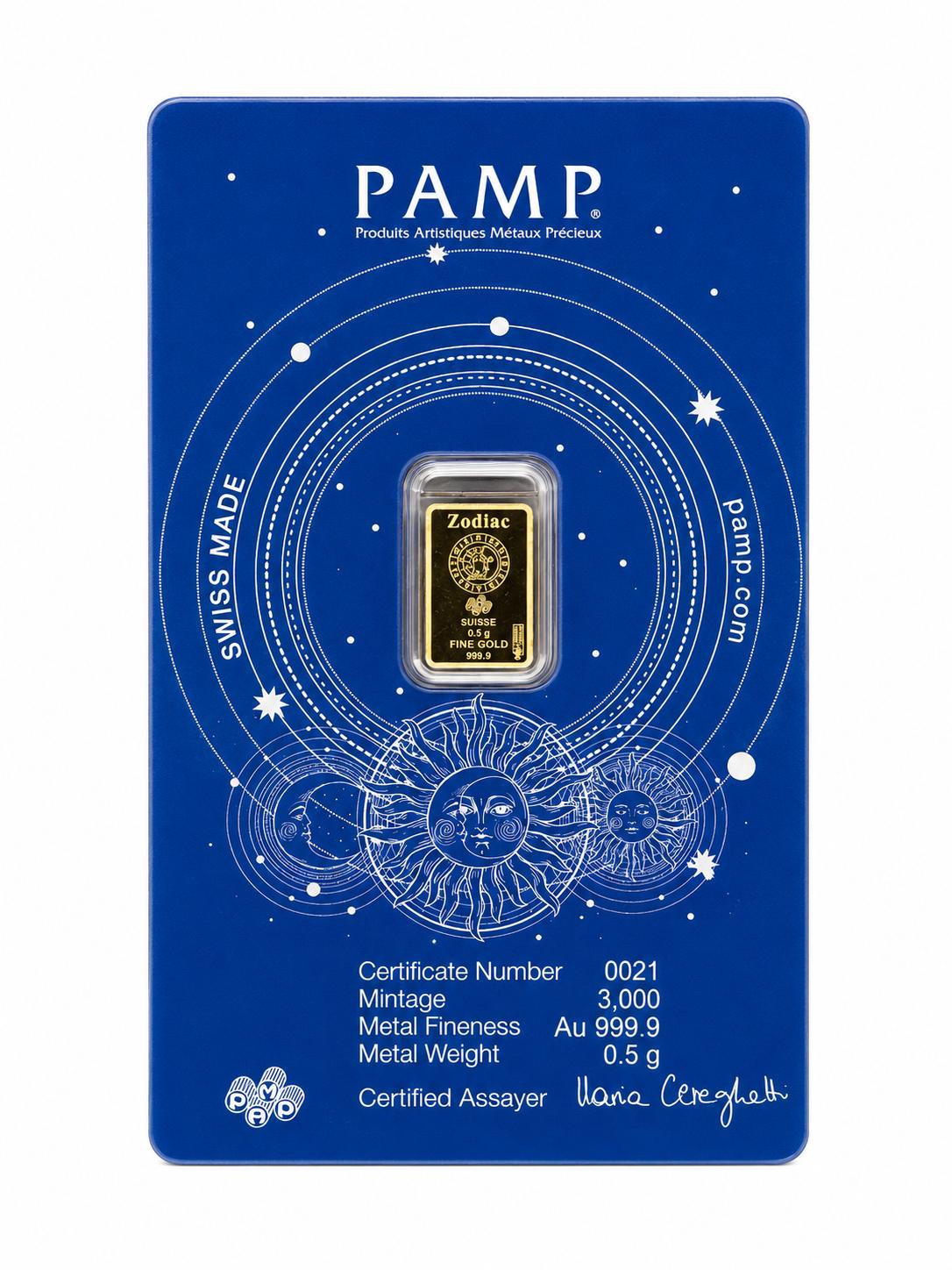 PAMP Leo Zodiac 0.5g .9999 Fine Gold Bar