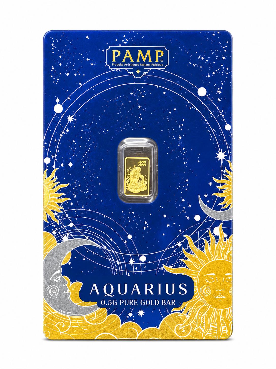 PAMP Aquarius Zodiac 0.5g .9999 Fine Gold Bar