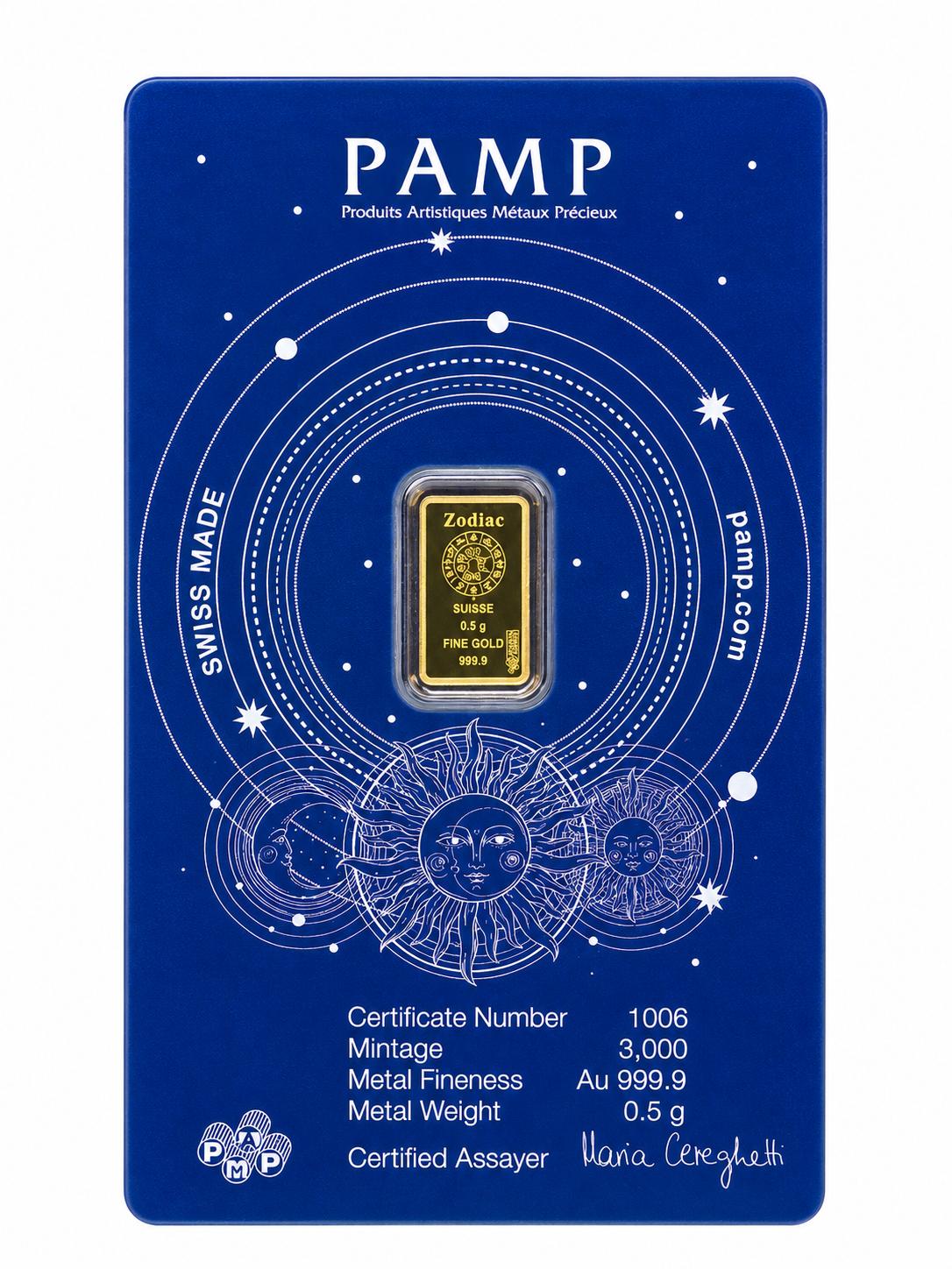PAMP Taurus Zodiac 0.5g .9999 Fine Gold Bar