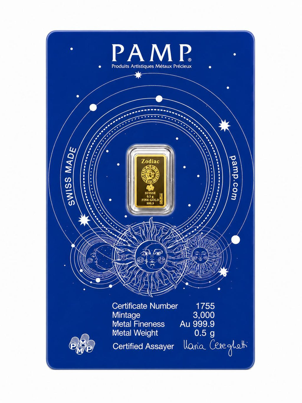 PAMP Aries Zodiac 0.5g .9999 Fine Gold Bar
