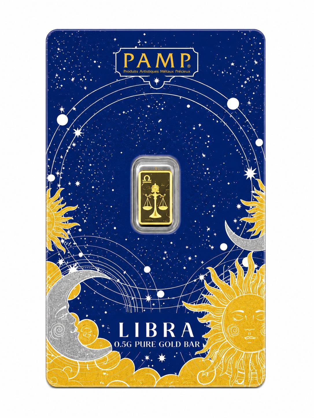 PAMP Libra Zodiac 0.5g .9999 Fine Gold Bar